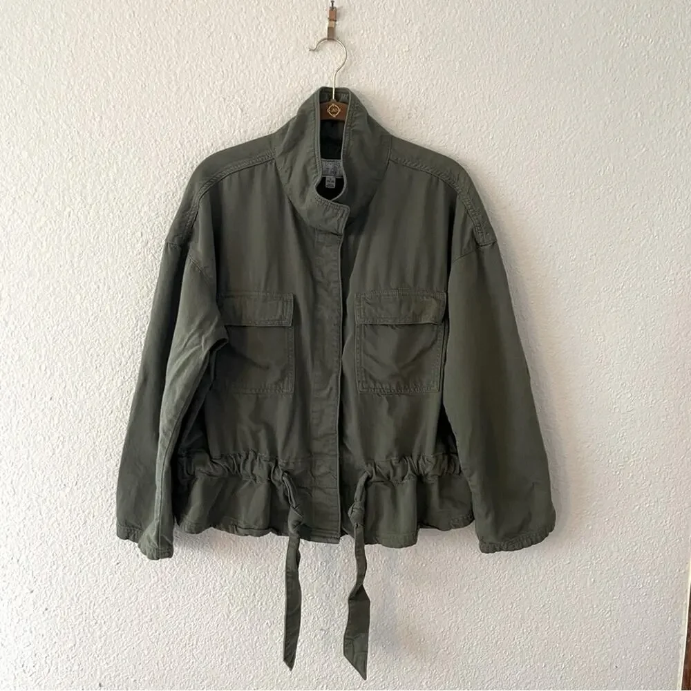 Army Green Cropped Moto Jacket Size Large